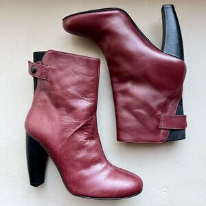 Tibi Red Leather Slip On Heeled Fashion Ankle Boots Booties Women’s EU 36.5 US 6